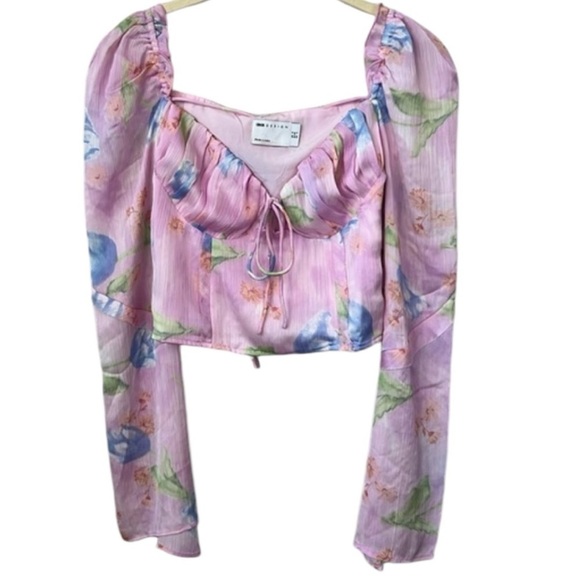 ASOS Design Corset Top With Ruffle Shoulder In Pink Occasion Floral Print Size 4 - Picture 5 of 15